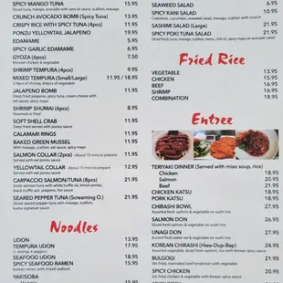 Appetizers, noodles, fried rice and entree