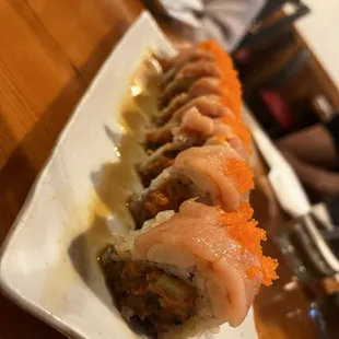 a close up of a sushi roll