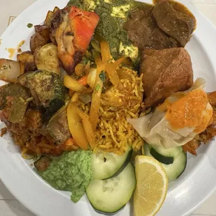 Samosas and curries from buffet.