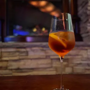 a drink in a wine glass