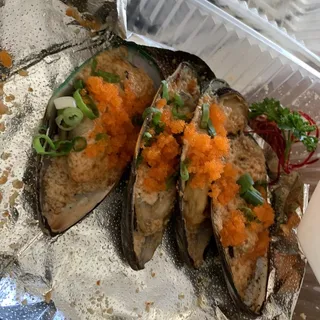 2. Baked Half Shell Large Mussels with Ponzu