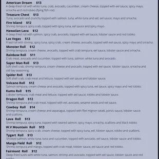 Menu Specialty Maki