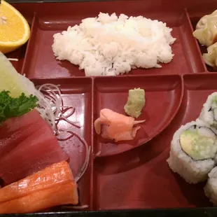 Sashimi Bento.  Decent quality and quanity for the price.  Also comes with miso soup and a ginger-dressed salad.