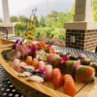 sushi on a boat