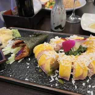 Eel cucumber hand roll and Snow White Roll