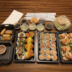 a variety of sushi dishes