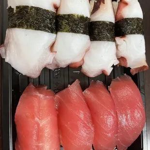 Amazing nigiri tuna and octopus.