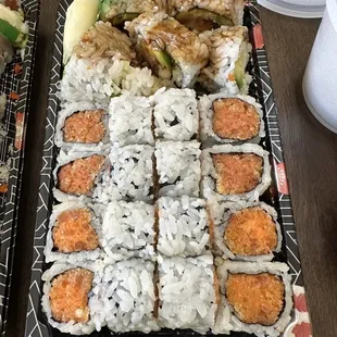 Shrimp Tempura Roll, Spicy Salmon Roll, Spicy Tuna Roll