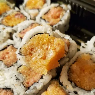 a close up view of the sushi