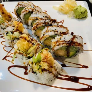 a close up of a plate of sushi