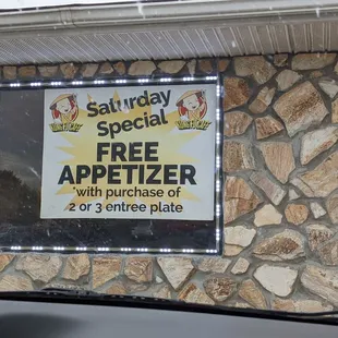 a free appetizer sign