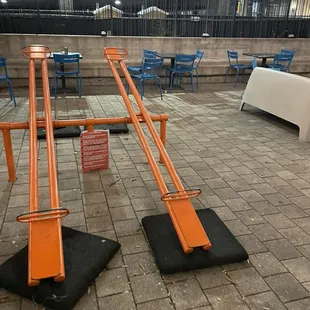 Seesaws on the patio