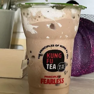 S'mores coffee slush with boba &amp; crystals!
