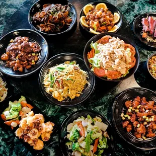 a variety of asian food