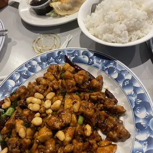 Kung pao chicken and steamed rice