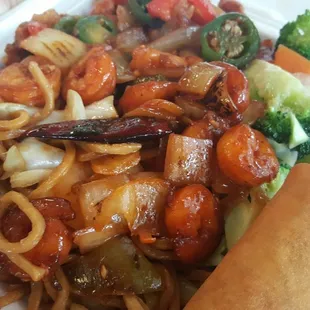 Jalapeño chicken and Kung pao shrimp