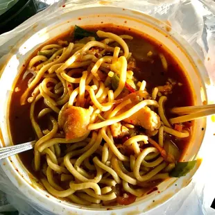 Kung poa chicken &amp; shrimp noodle soup!