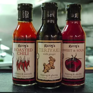 Rany&apos;s Kung Pow Roasted Chili with Garlic, Teriyaki with Ginger, and Sweet and Sour sauce available for purchase!
