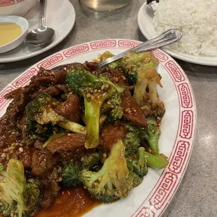 Broccoli Beef and steamed rice