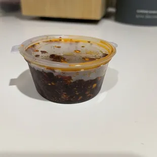 Leak proof container with hot chili oil.