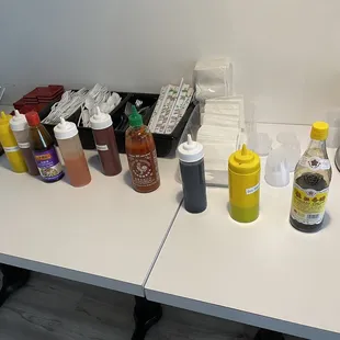 Sauce and napkins and silverware