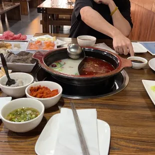 Hot pot and different types of meat