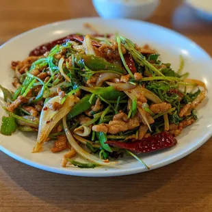 Spicy shredded pork with cilantro