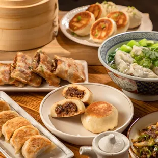 a variety of food items on a table