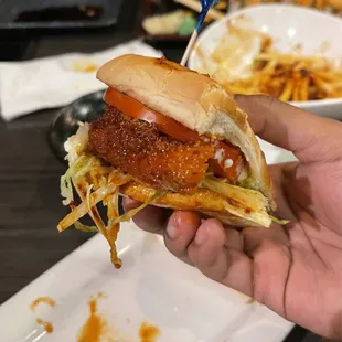 Hot and Spicy Chicken Sandwich. amazing bread, and crispy chicken!