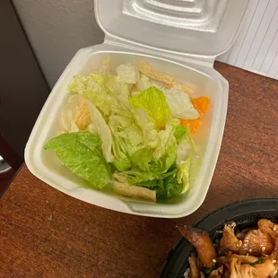 Side salad and chicken rice bowl