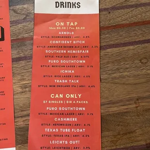 Beer menu