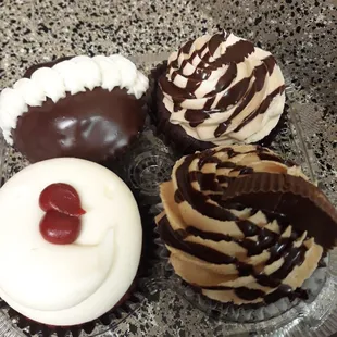 Boston Cream(top left), Coffee(top right), Red Velvet(bottom left), Peanutbutter Cup(bottom right).