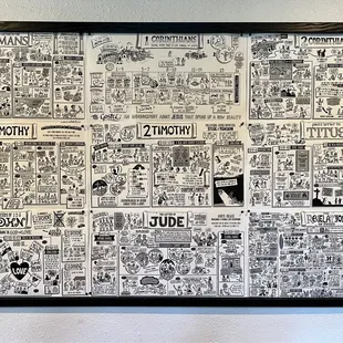 Comic strip art lines one back wall