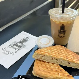 Chicken Artichoke Panini Pumpkin spice coffee.