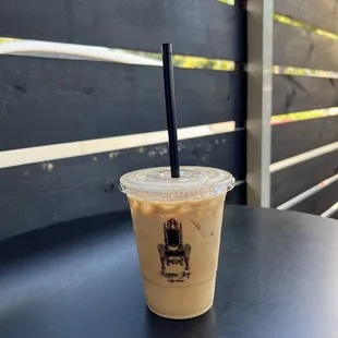 Pumpkin spice coffee with a splash of oatmilk.