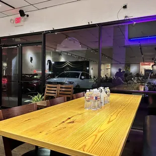a table and chairs in a restaurant