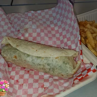Huge turkey Pesto wrap with fries