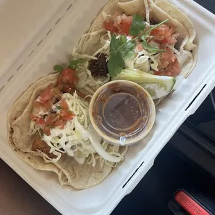 Panko crusted fish Po' boy taco and Kalbi Beef taco