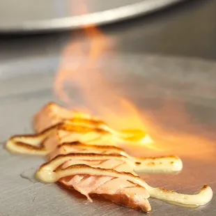 a close up of a piece of food