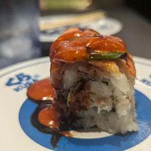 a close up of a sushi