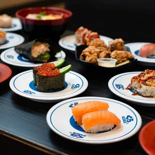 Sushi Plates, Noodles and Sides at Kura Revolving Sushi Bar.