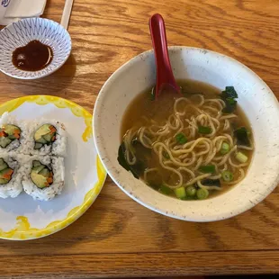 Miso ramen, veggie roll