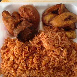 Jollof rice with beef and chicken