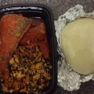 Egusi with fish and pounded yams