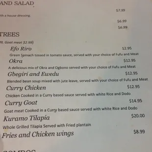 The menu.