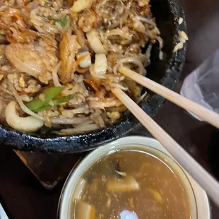 Seafood Stone Bowl and hot &amp; sour soup