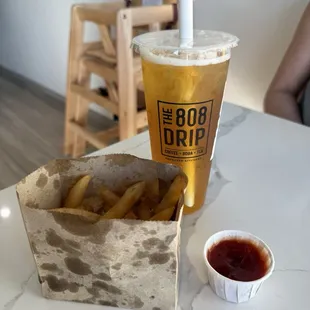 French fries and lillikoi green tea!