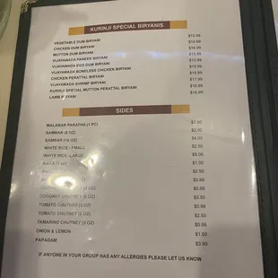 menu