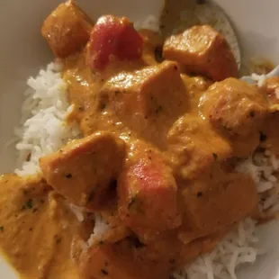 Chicken tika masala over rice