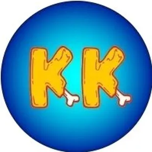 a blue button with the letter k